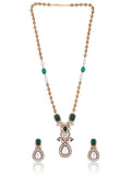 Ishhaara Victorian Long Polki Necklace Set Green