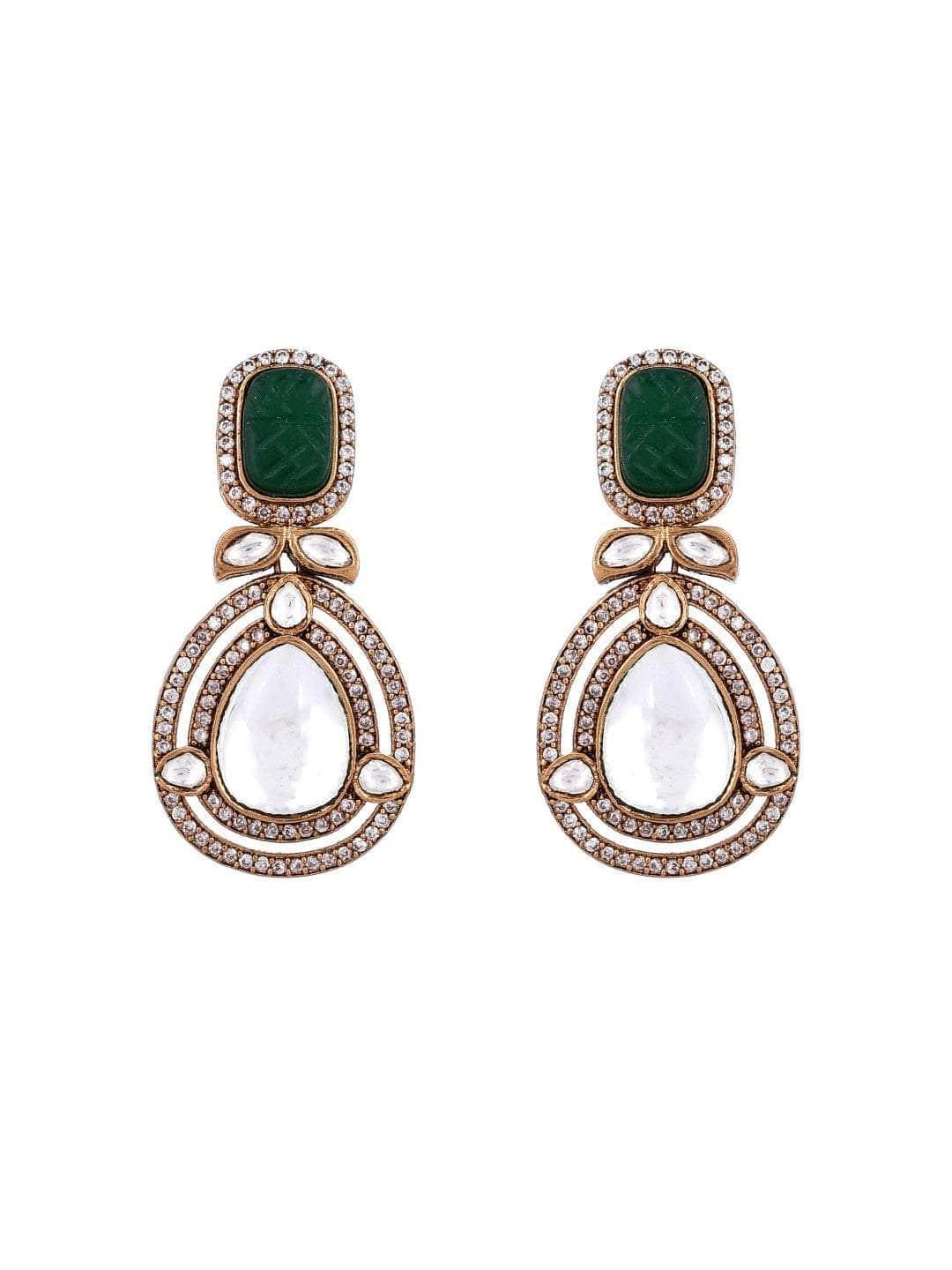 Ishhaara Victorian Long Polki Necklace Set Green