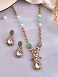 Ishhaara Victorian Long Polki Necklace Set - Turquoise
