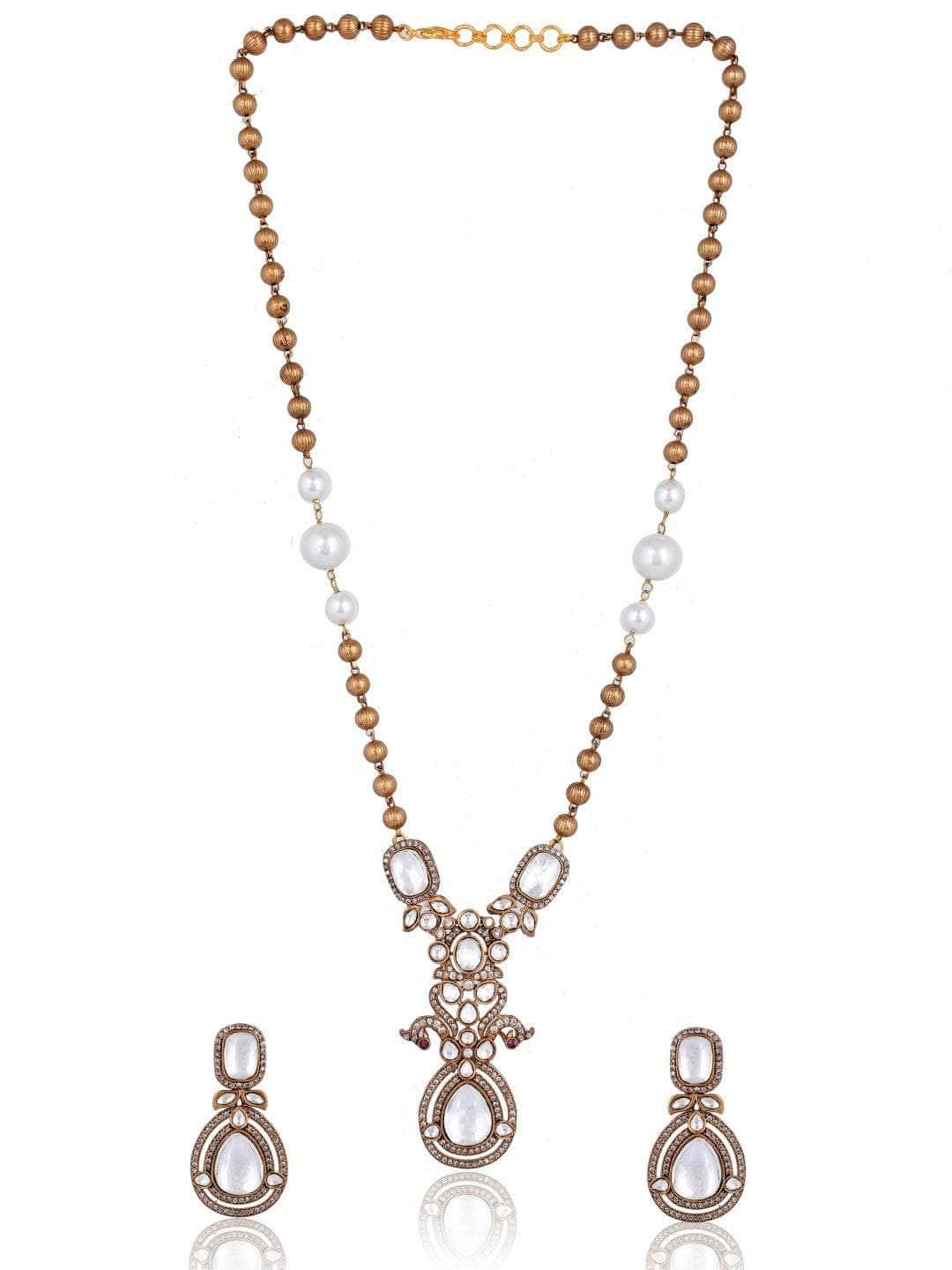 Ishhaara Victorian Long Polki Necklace Set - White