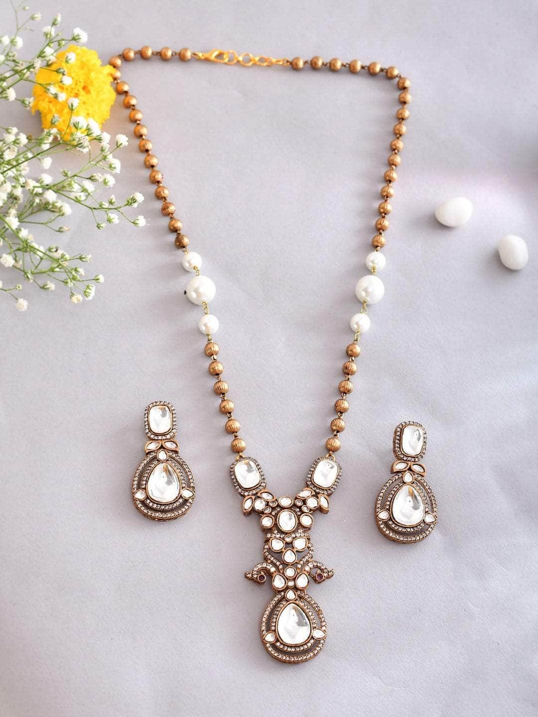 Ishhaara Victorian Long Polki Necklace Set White