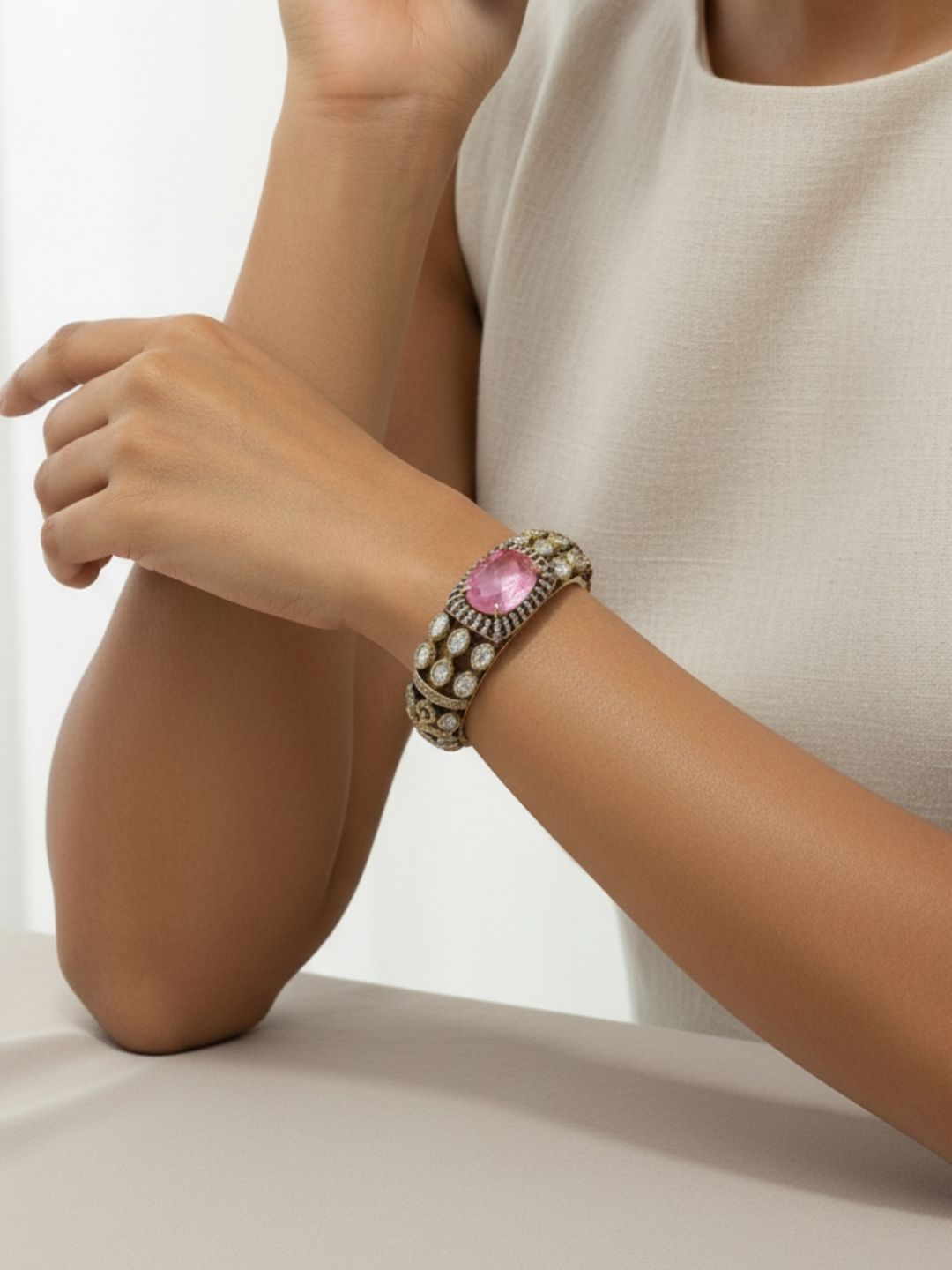 Ishhaara Pink Victorian Plated Kundan Studded Bangle