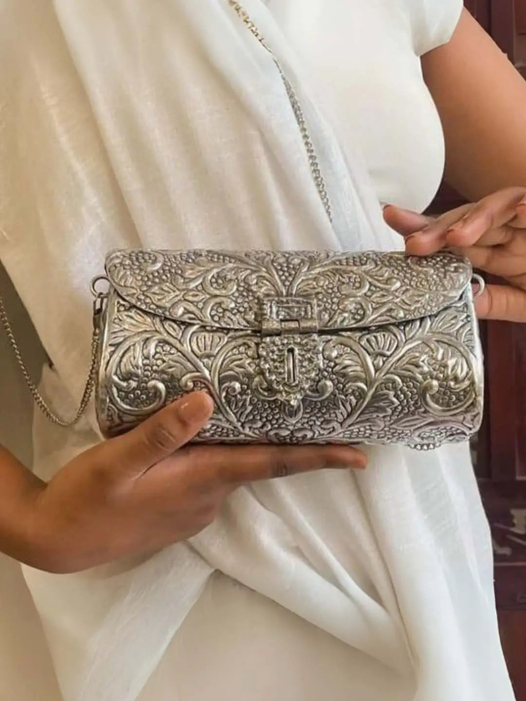 Ishhaara Vintage Handmade Brass Metal Hand Carving Clutch