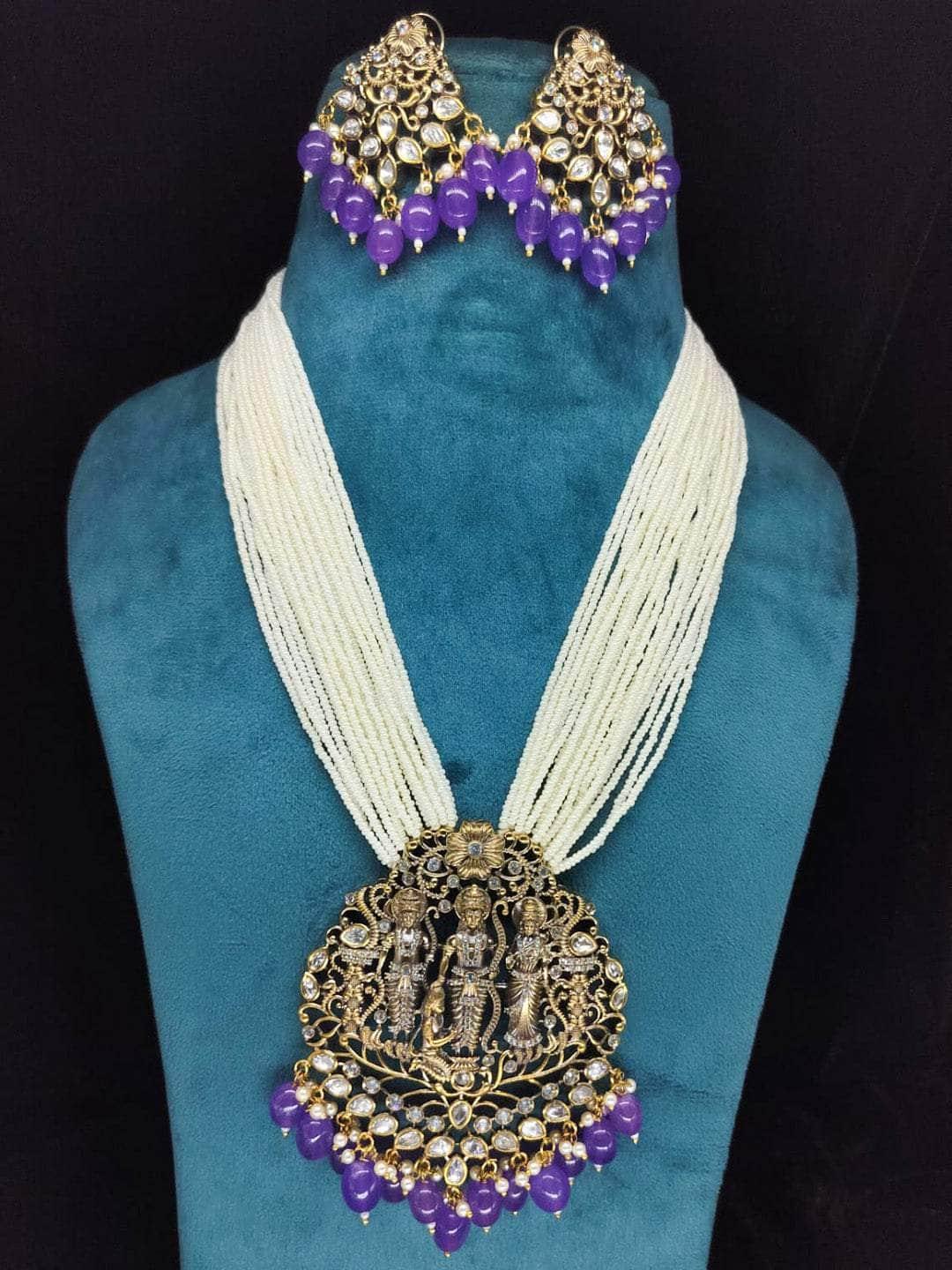 Ishhaara Victorian Style Long Temple Pendant Necklace Set