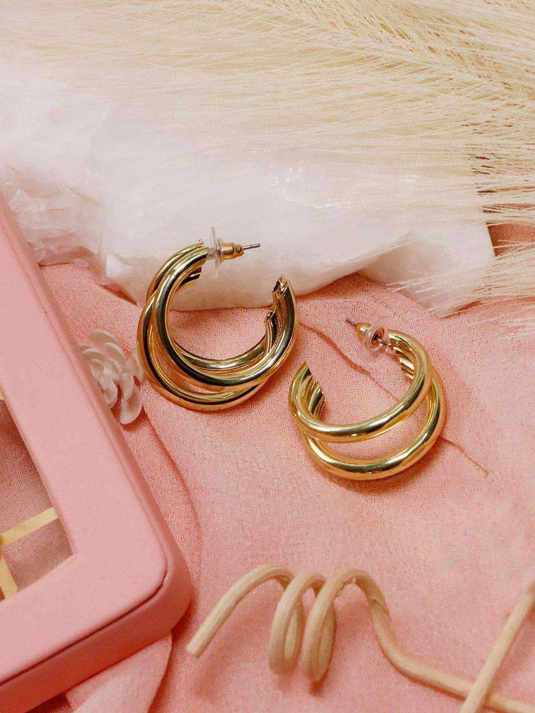 Ishhaara Vithya Visvendra In Triple Hoop Earrings Gold
