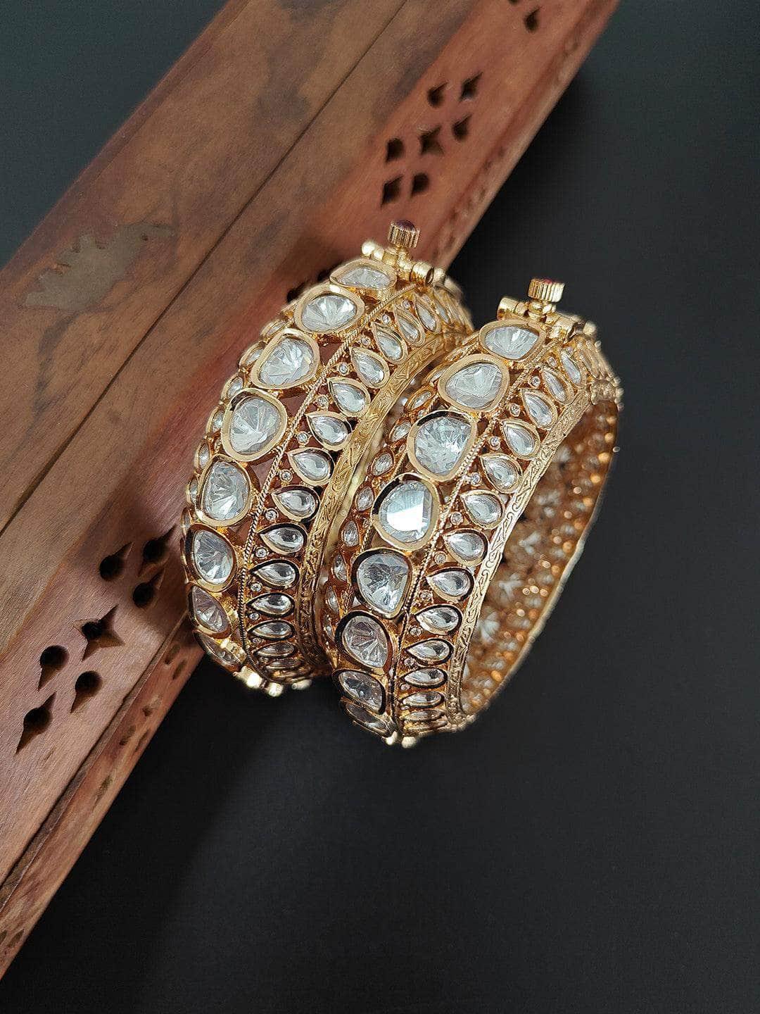 Meenakari Oval Shaped Kundan Bangles - Main Image