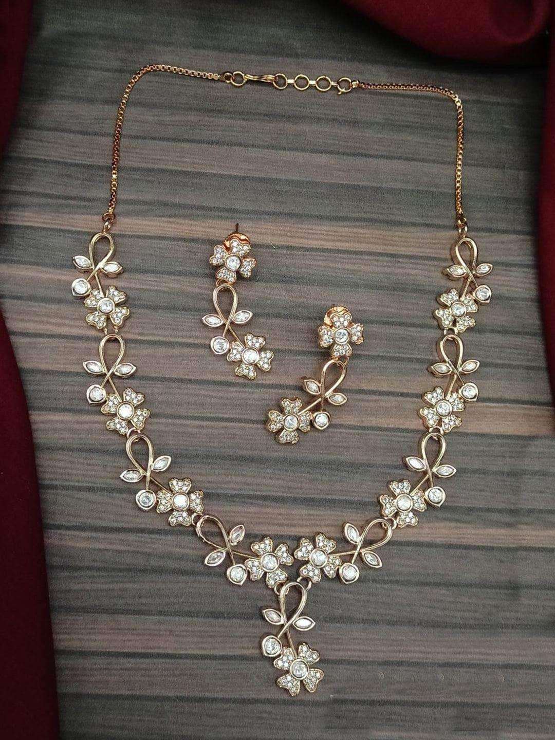 Ishhaara American Diamond Necklace Set With Earrings