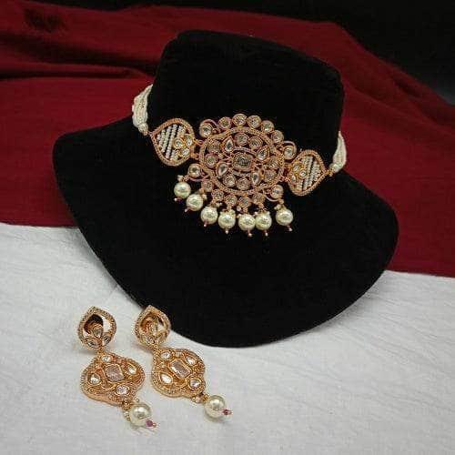 Ishhaara American Diamond Pearl Coller Choker Set