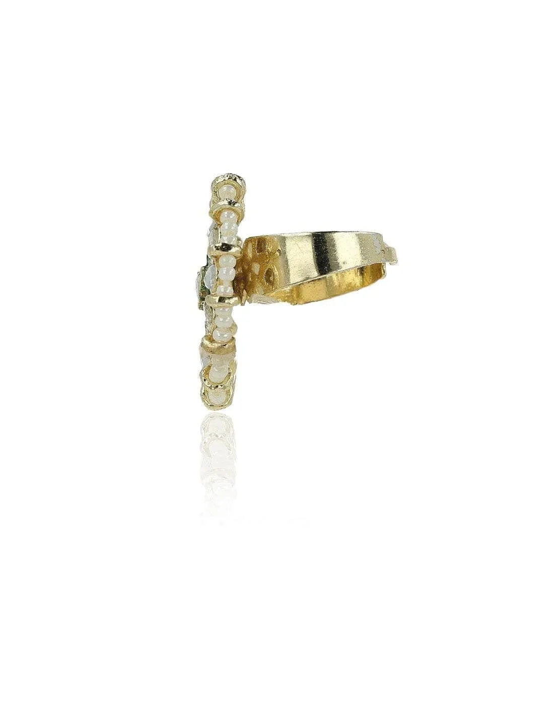 Ishhaara White And Green Kundan Ring