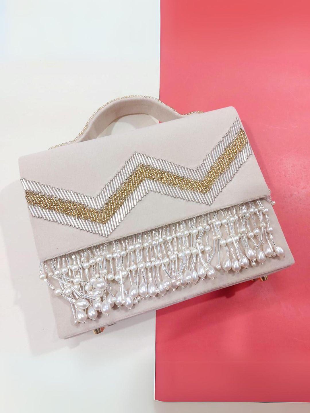 Ishhaara White Briefcase Style Embroidered Clutch