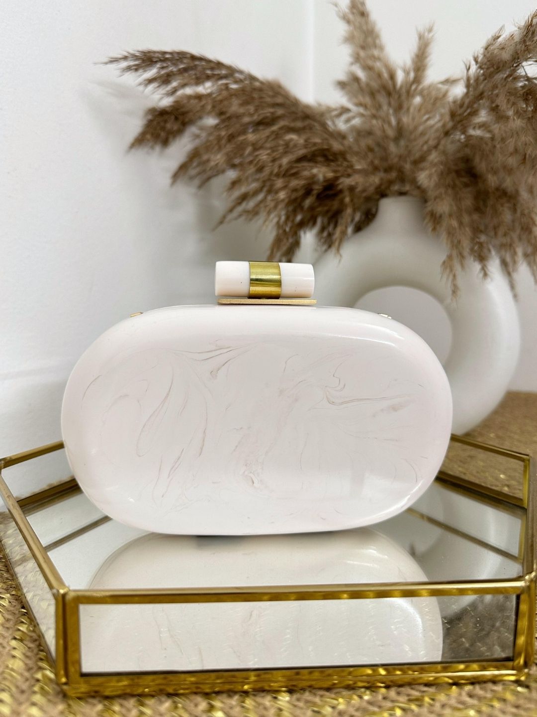 Ishhaara White Capsule Resin Clutch Bag