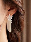 Ishhaara White Chain Tassel Earring