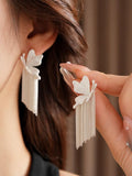 Ishhaara White Chain Tassel Earring