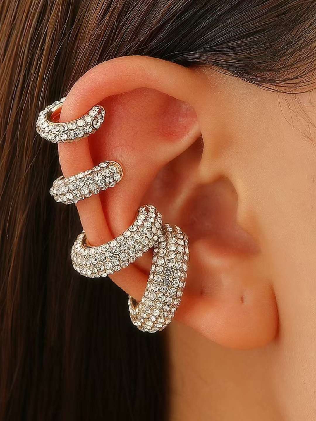 Ishhaara White Combo Of Four Chunky Pave Hoop Earcuff