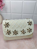 Ishhaara White Designer Crystals Stone Seude Fabric Clutch Bag