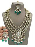 Ishhaara White Floral Victorian Emerald Beads Haram With Maang Tikka