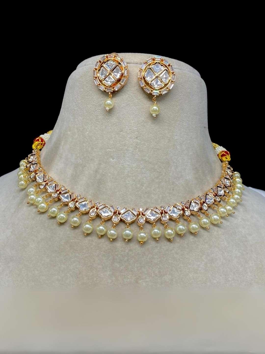 Ishhaara Violet Gold Plated Kundan Polki & Beaded Meenakari Choker Necklace Set