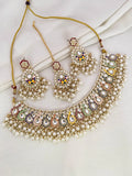 Ishhaara White Gold Plated Traditional Kundan Pearl Choker Necklace