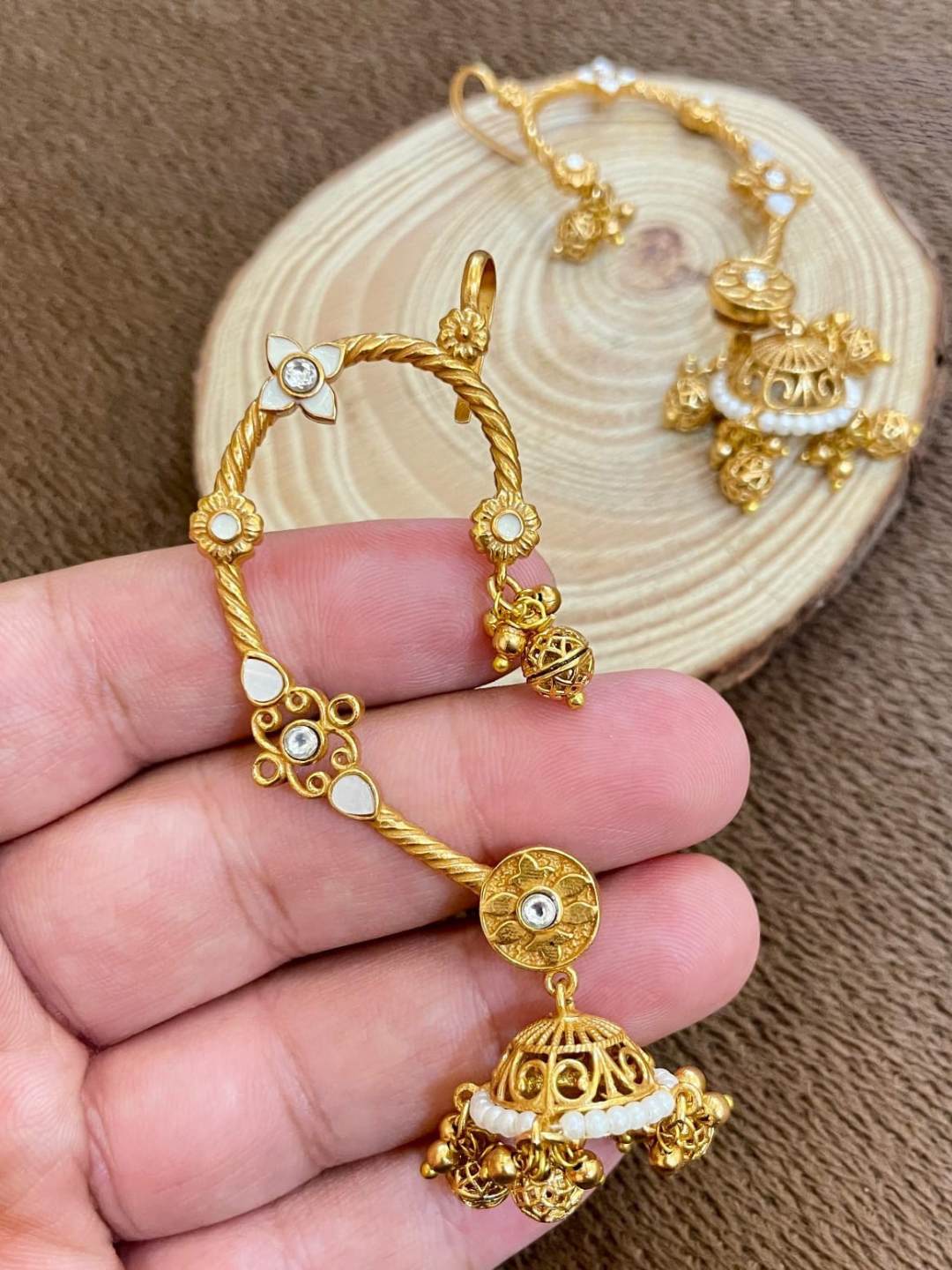 Ishhaara White Jadau Kundan Studded Jhumka Earcuff Earrings