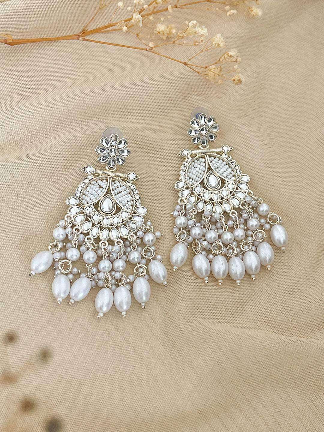 Ishhaara White Kundan Elegance With Pearl Drape