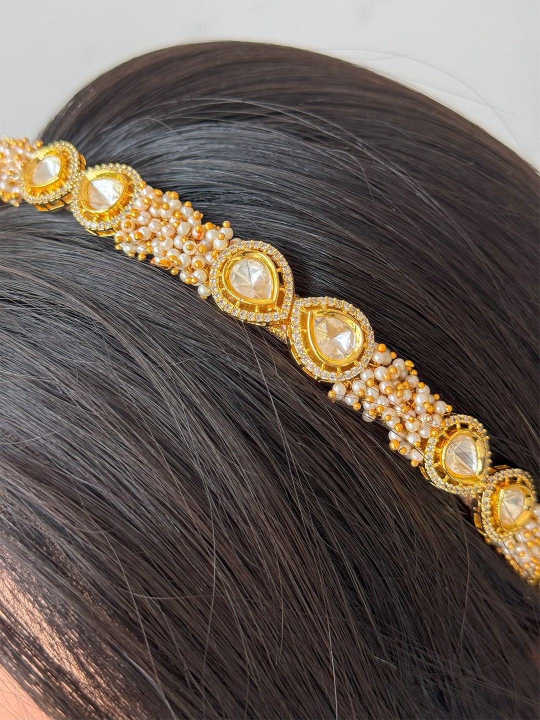 Ishhaara White Kundan Polki Handcrafted Hairband