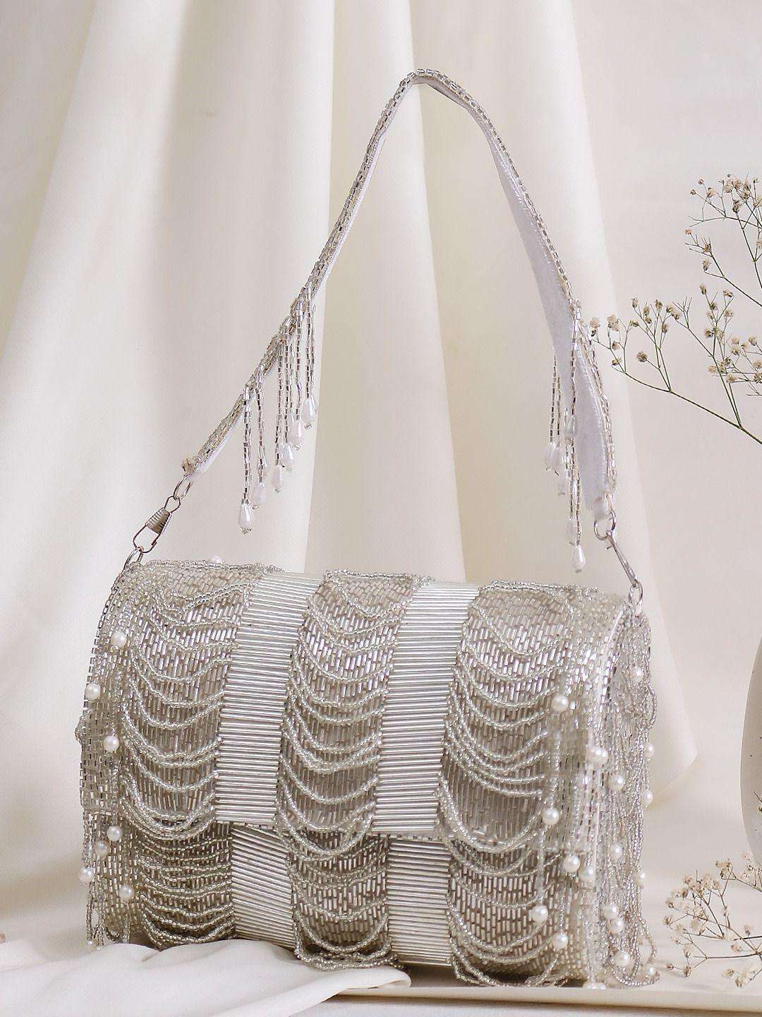 Ishhaara White Mala Flap Clutch Bag