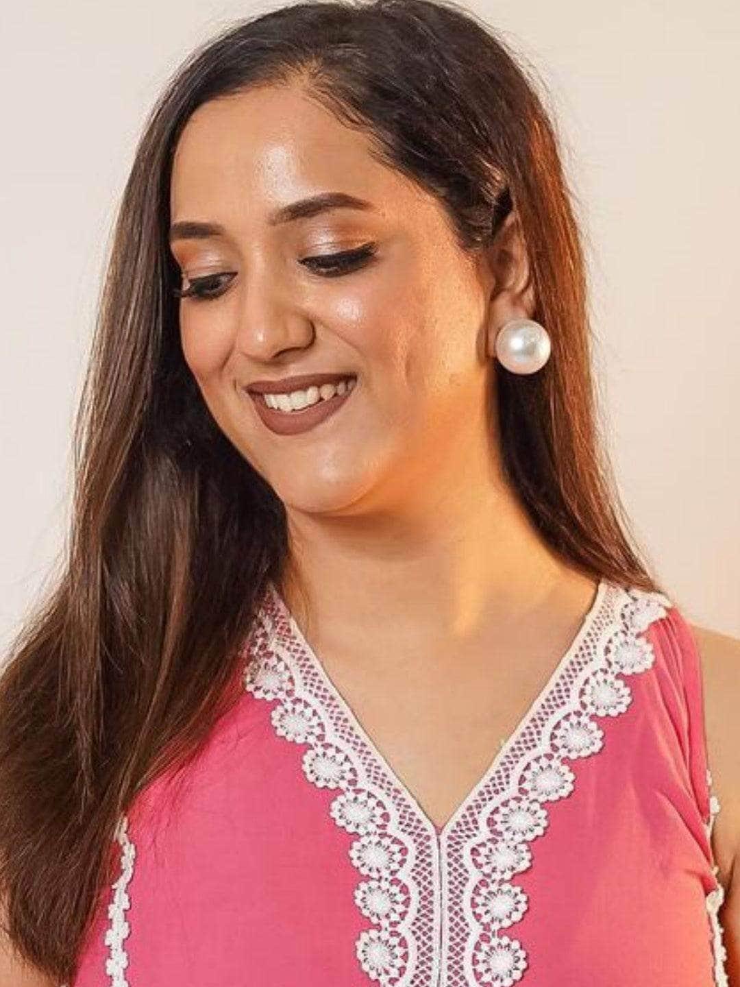 Ishhaara Megha Bahuguna In Big Pearl Statement Studs White