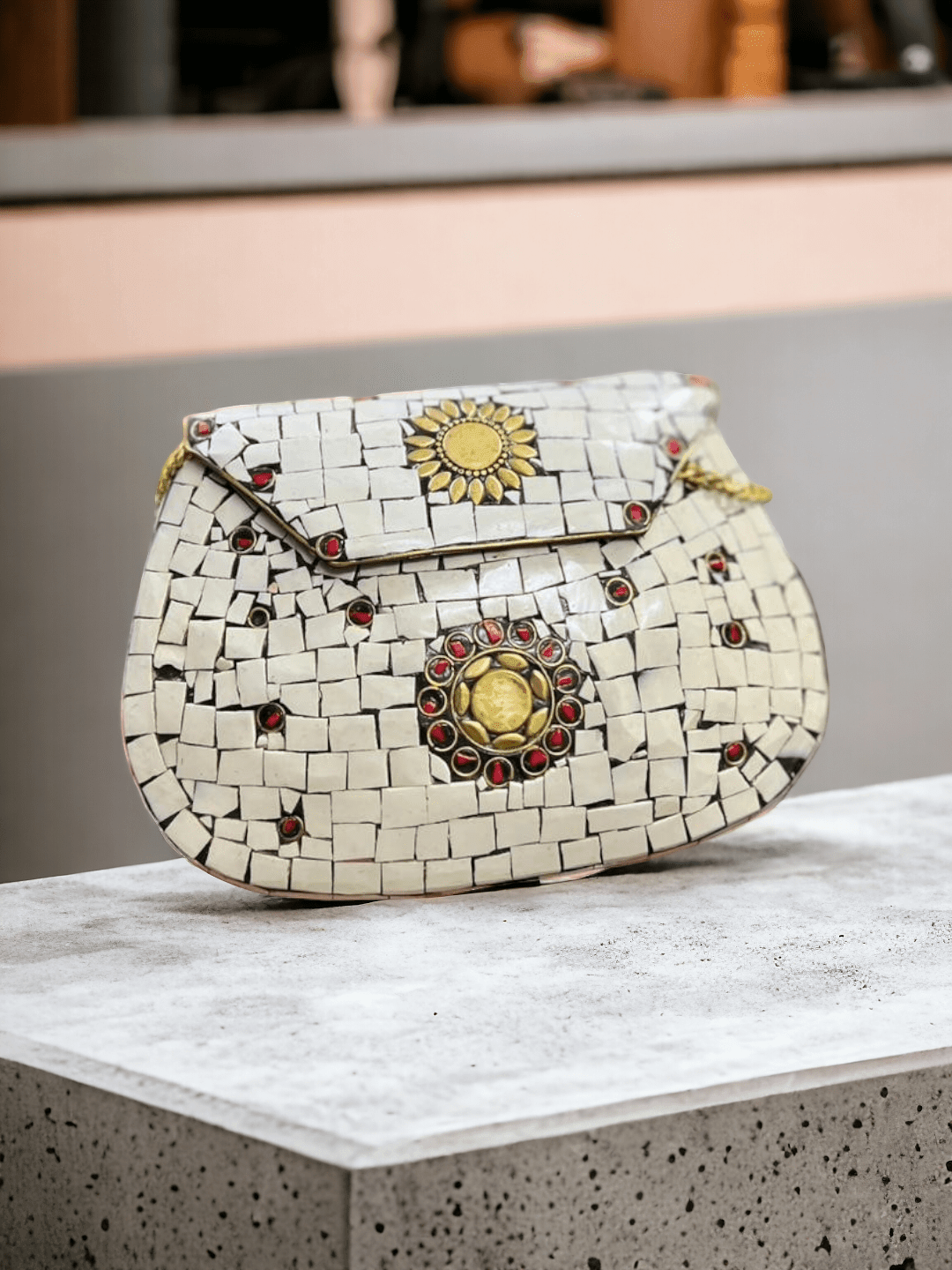 Buy White Mossaic Afghani Bag Online Ishhaara