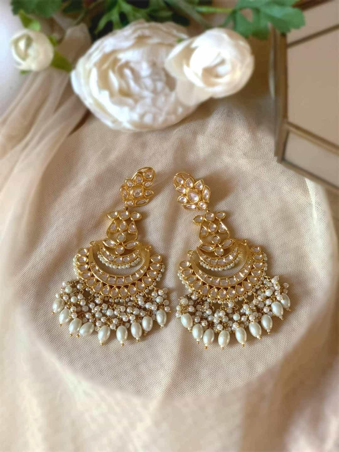 Buy Polki Chandbali Droplet Earring White Online Ishhaara