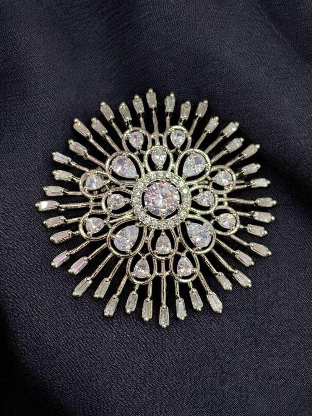 Ishhaara Silver Starburst Flower Brooch