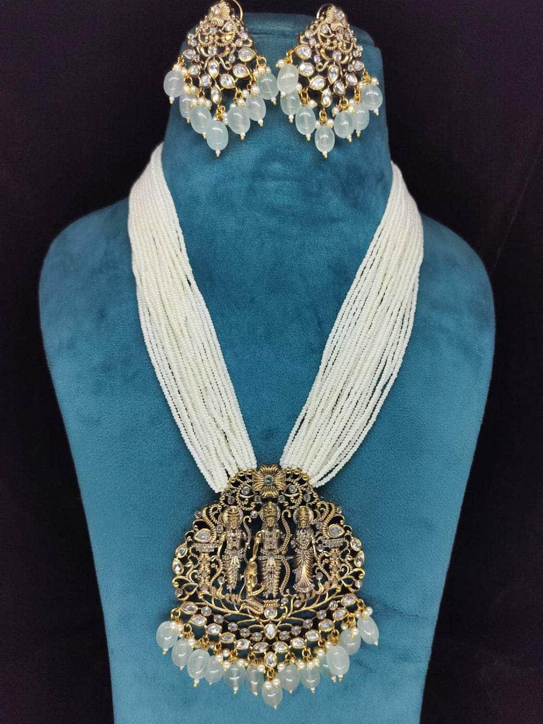 Ishhaara Victorian Style Long Temple Pendant Necklace Set