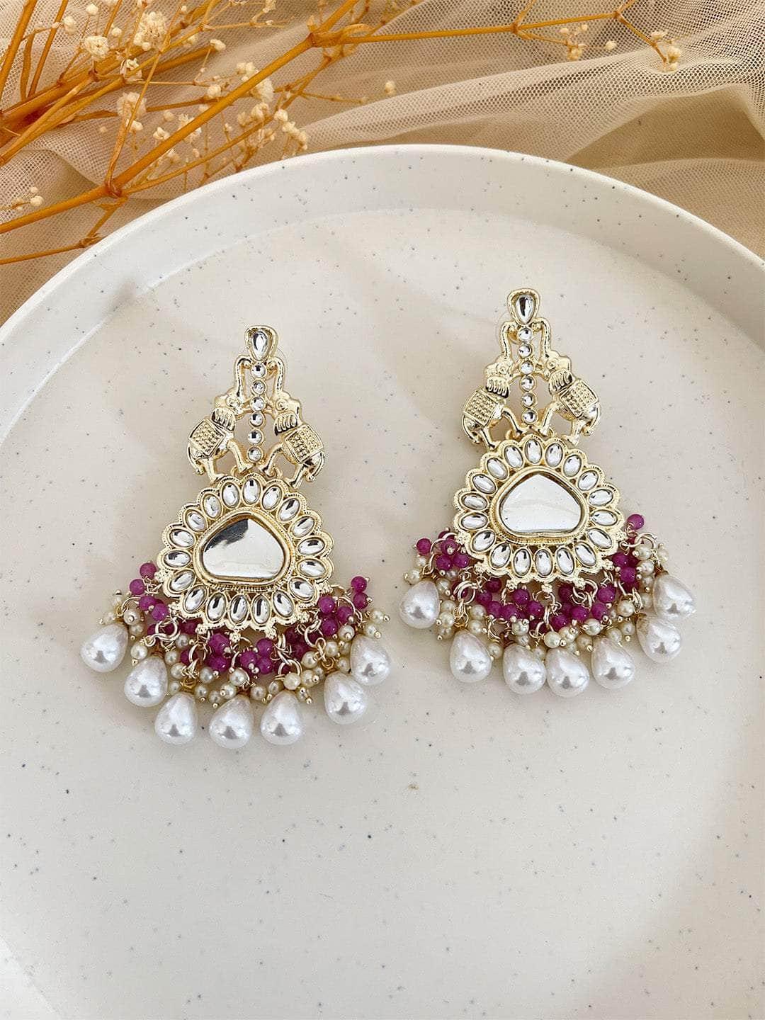 Ishhaara Wine Colored Chandbali Earrings