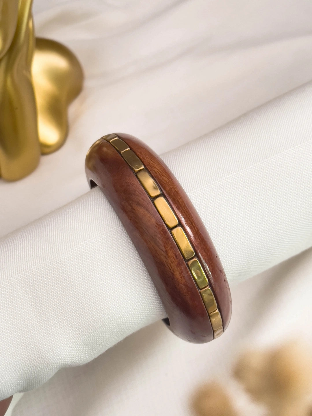 Ishhaara Wooden Bangle With Gold Metal Detailing