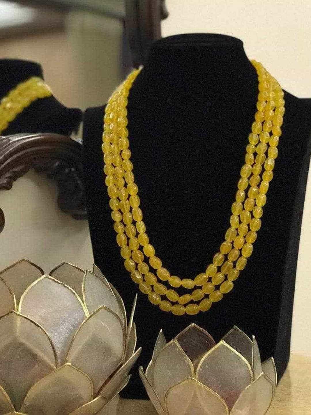 Ishhaara Yellow 3 Layered Beads Necklace