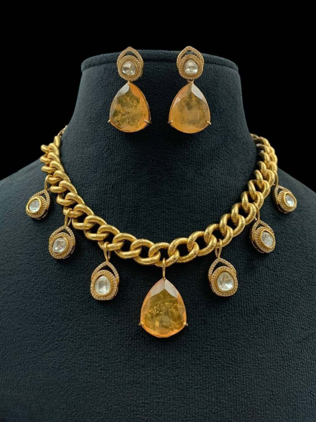Ishhaara Yellow Antique Designer Chained Pendant Necklace