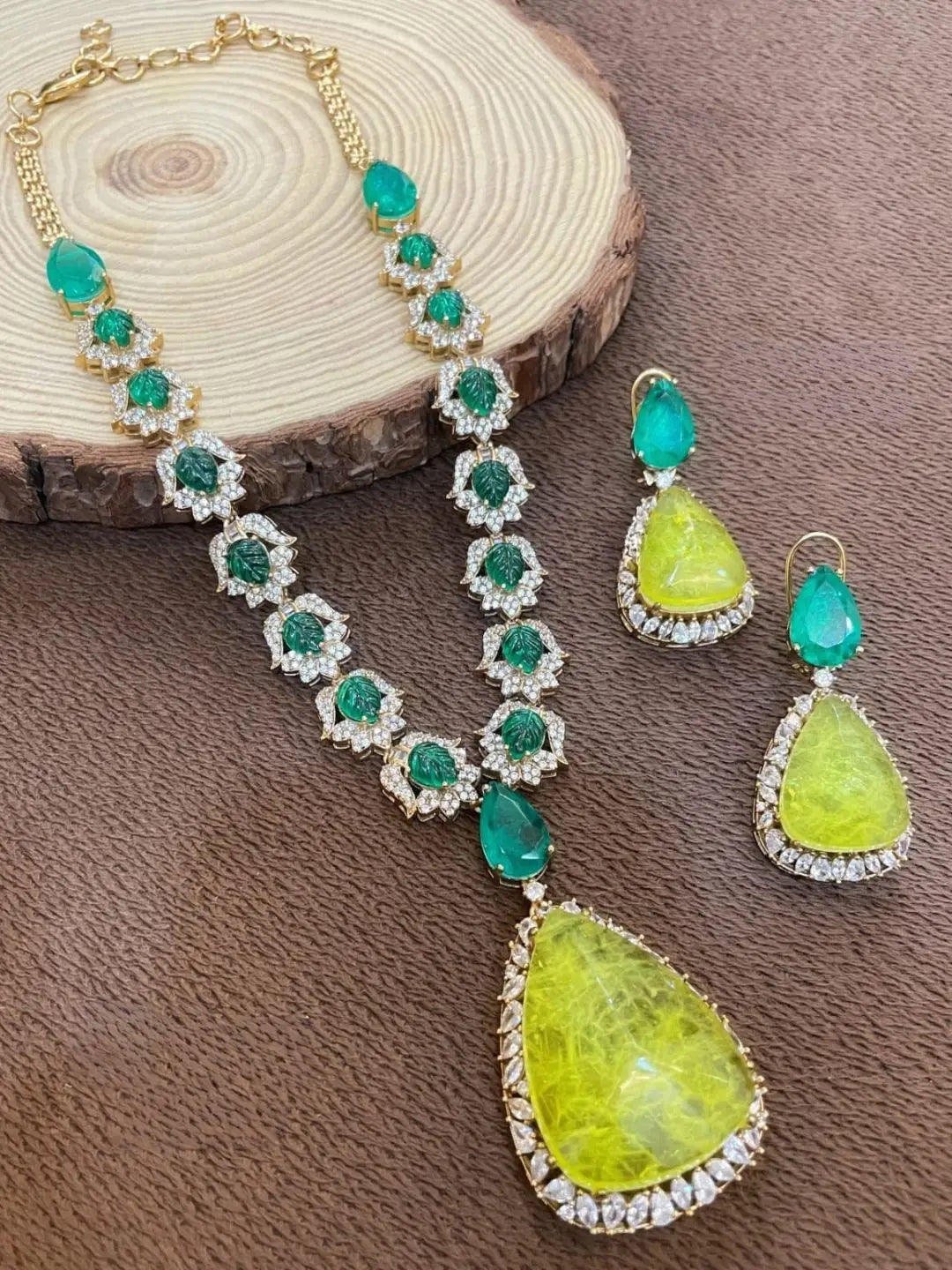 Ishhaara Yellow Elegant Doublet Stone And Ad Studded Long Necklace