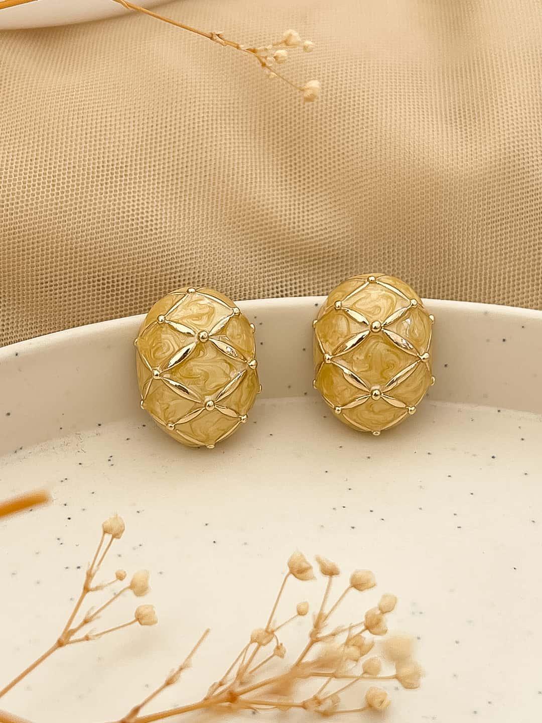 Ishhaara Gold Plated Oval Shaped Stud Earrings