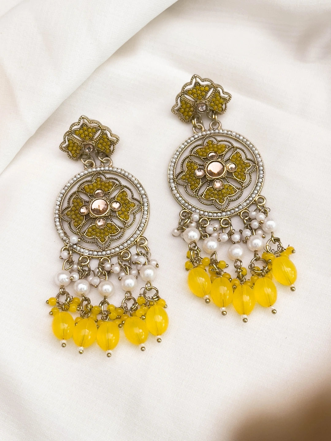 Ishhaara Yellow Gold Plated Traditional Handcrafted Earrings
