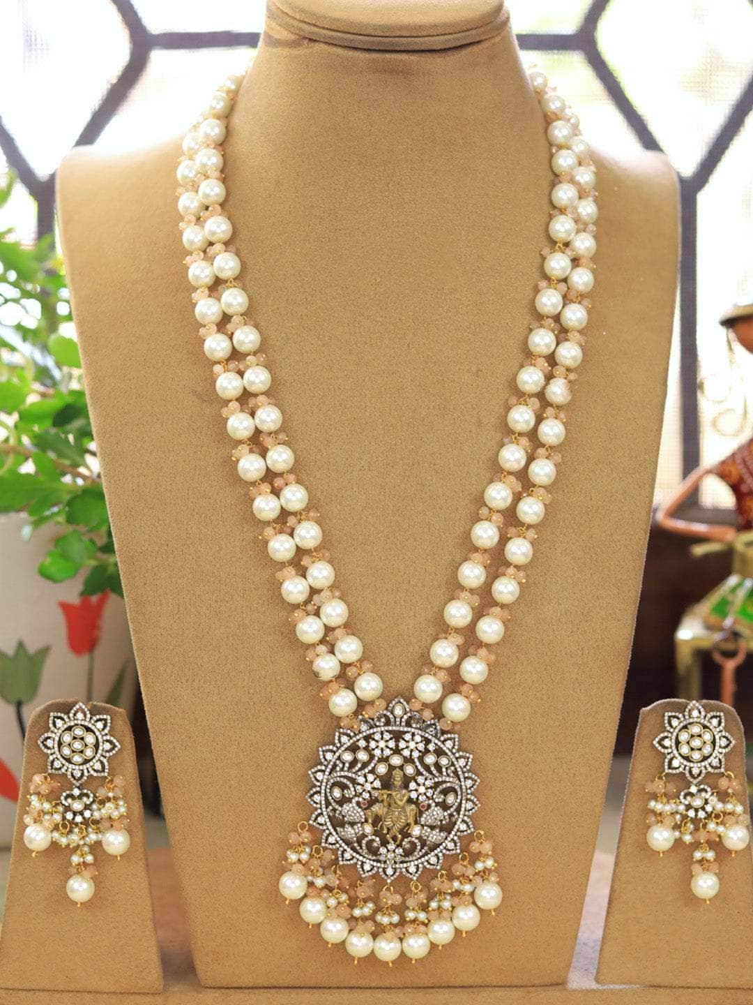 Ishhaara Kundan Pearl Studded Long Temple Necklace