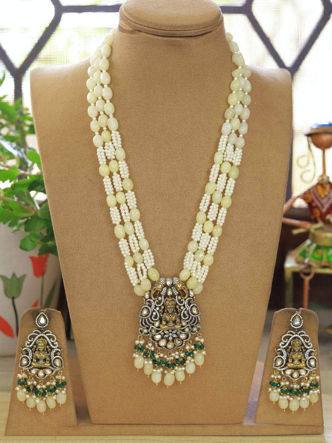 Ishhaara Yellow Royal Long Necklace With Earrings