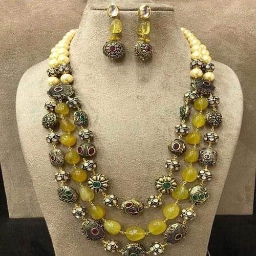 Ishhaara Stone Gunmetal Beads Necklace