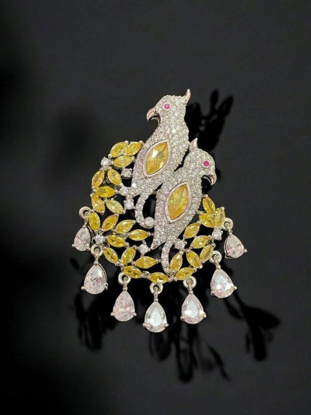 Ishhaara Yellow Stylish Peacock Brooch