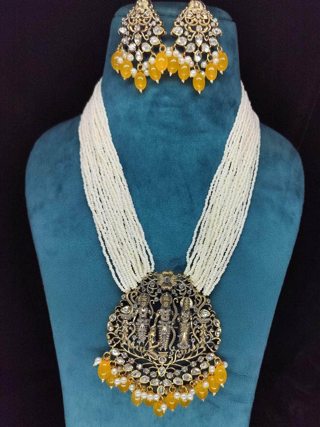 Ishhaara Victorian Style Long Temple Pendant Necklace Set