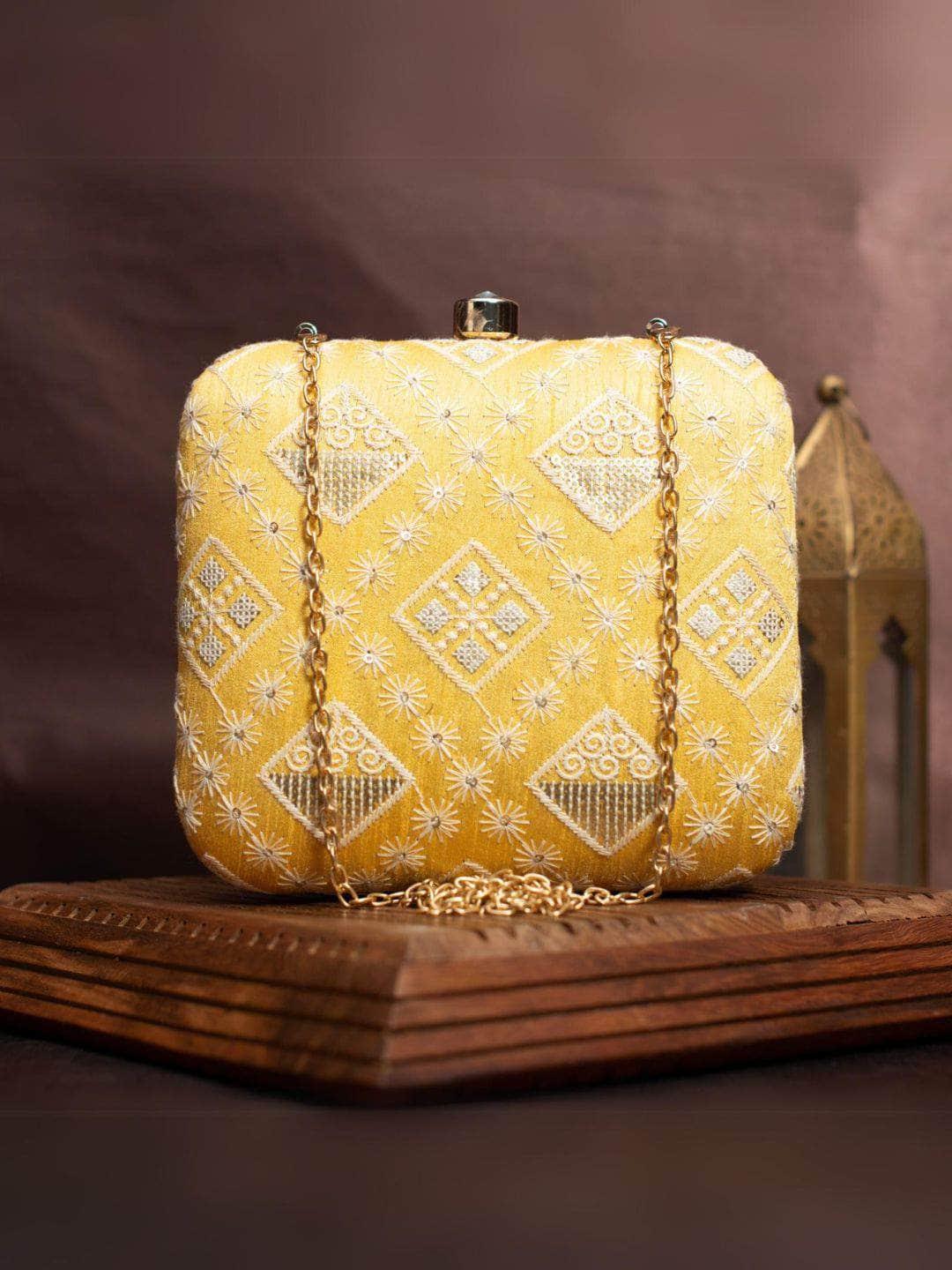 Ishhaara Womens Chicken Kari Embroidered Box Clutch