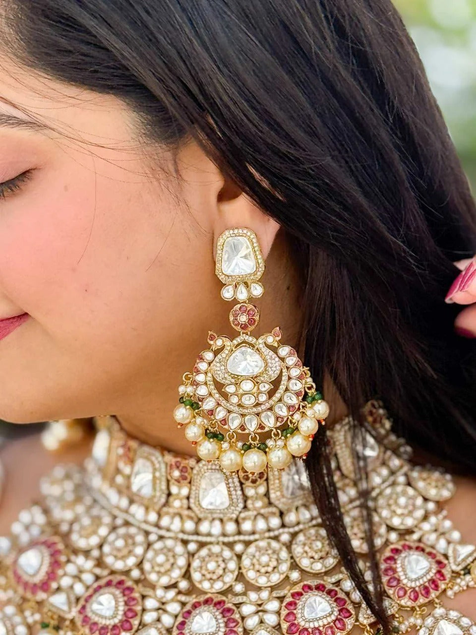 Half Moon Shaped Pendant Studded Bridal Choker