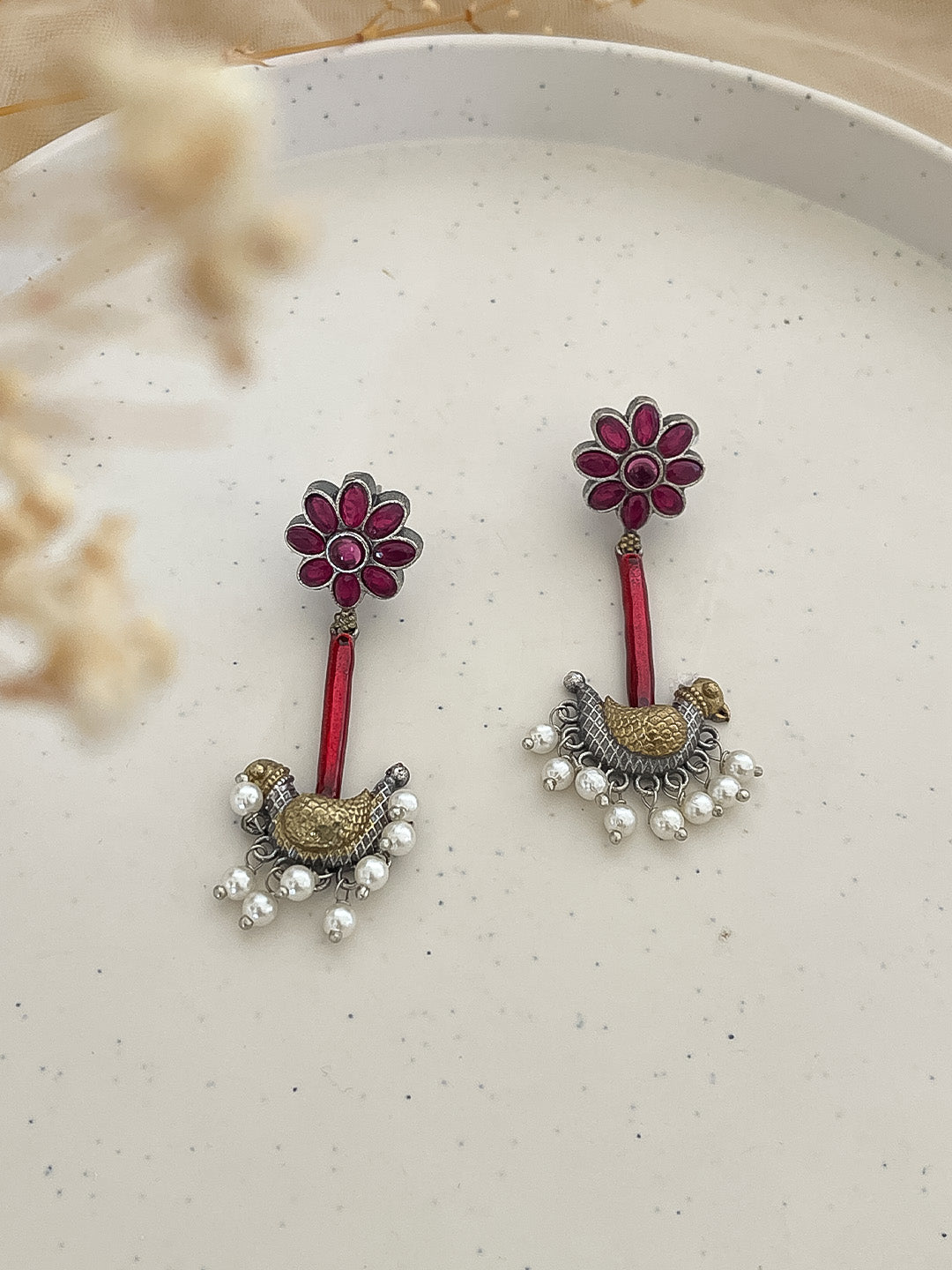 ishhaara-red-flower-mor-brass-earrings-62509607716274