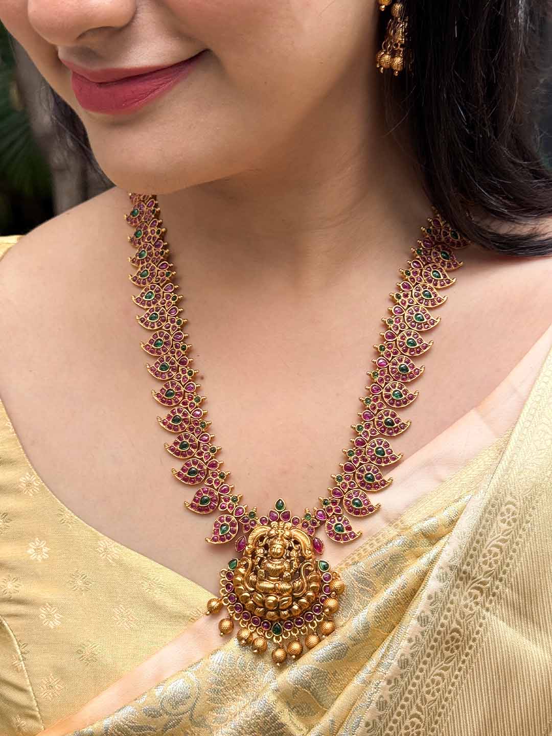 Antique Lakshmi Pendant Studded Manga Haram