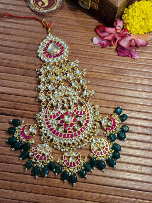 Multicoloured Polki Kundan Studded Bridal Pasa