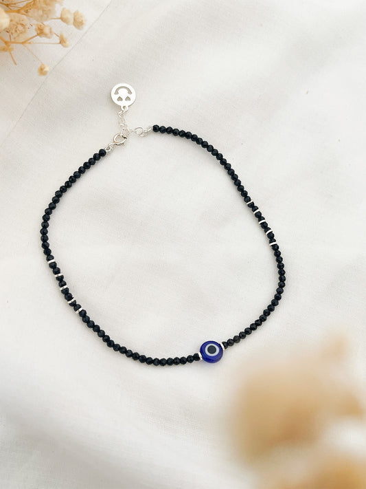 925 Hall Marked Pure Silver Evil Eye  Smile Anklet