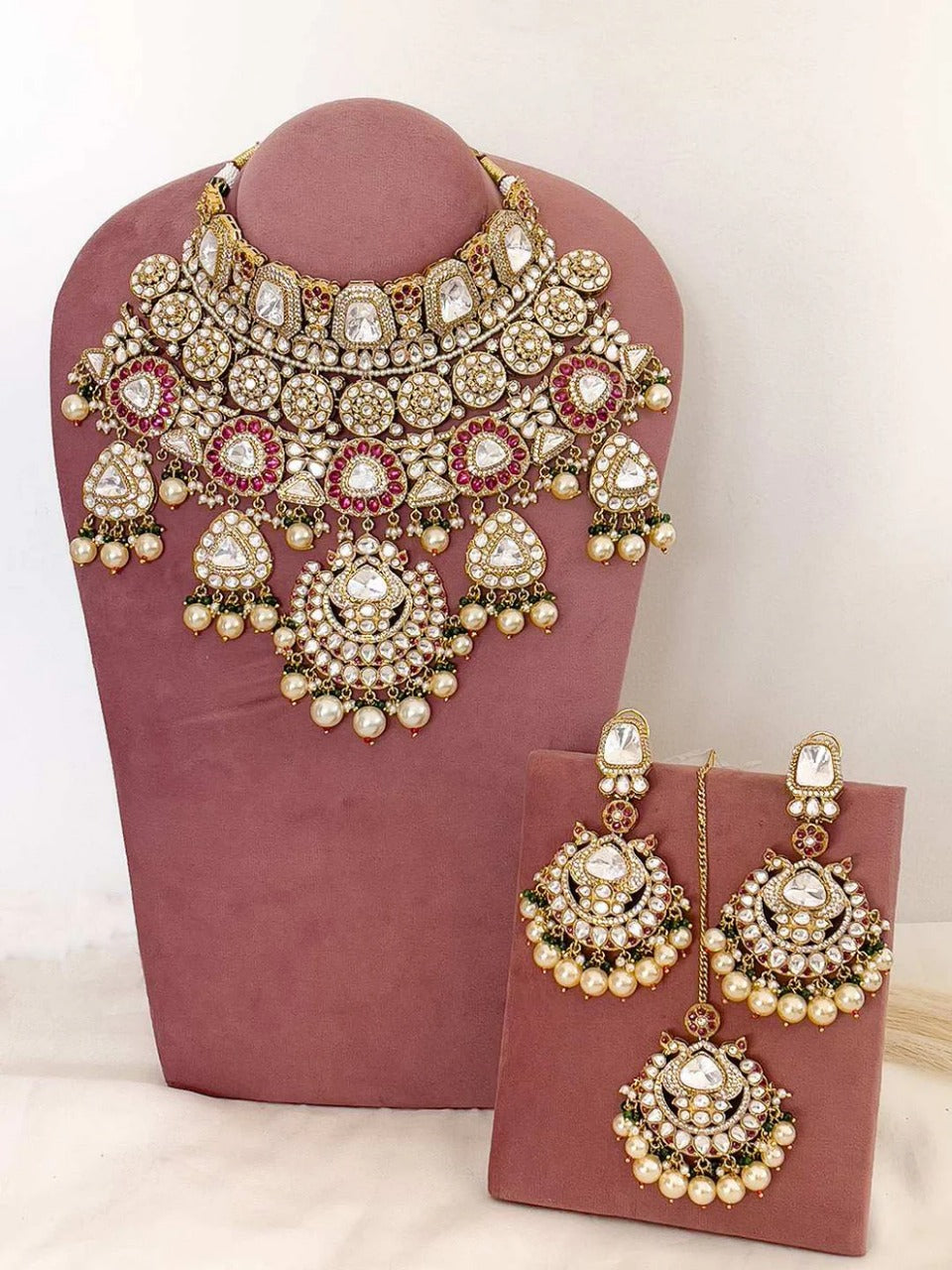 Half Moon Shaped Pendant Studded Bridal Choker